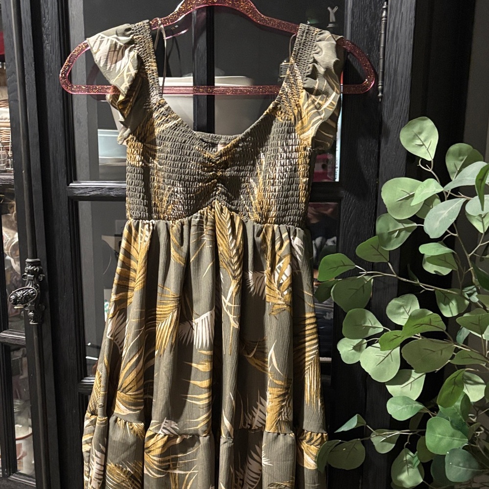Tropical Print Smocked Dress